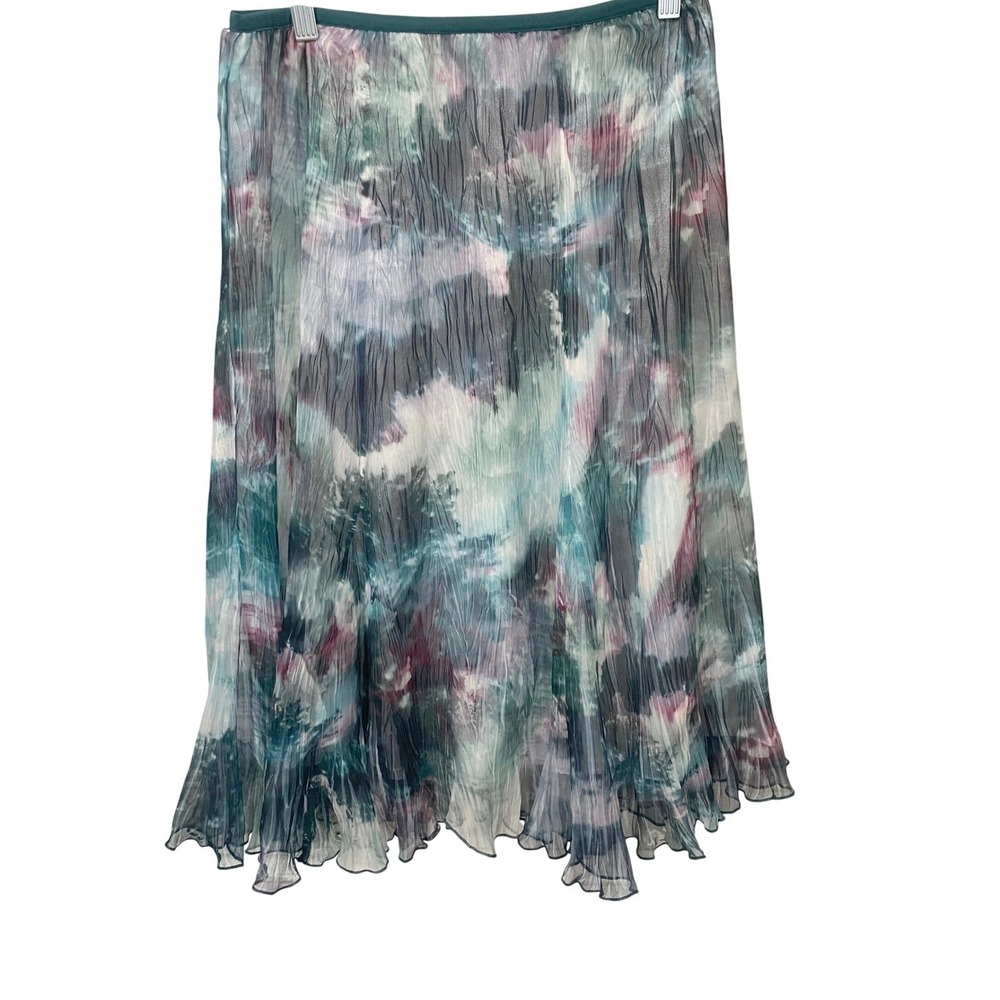 Komarov XL Crinkle Textured Midi Skirt Watercolor Purple Teal Fairy Ethereal